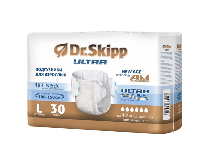 Подгузники для взрослых DR.SKIPP Ultra р-р L (100-150 см), (30 шт.) 31047 - фото 4998