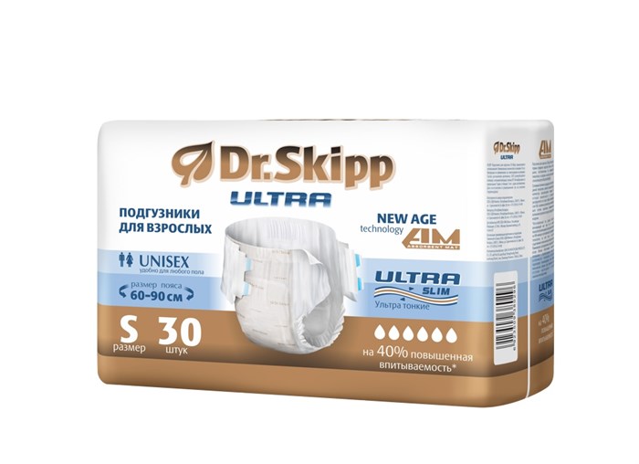 Подгузники для взрослых DR.SKIPP Ultra р-р S (60-90 см), (30 шт.) 31049 - фото 5006