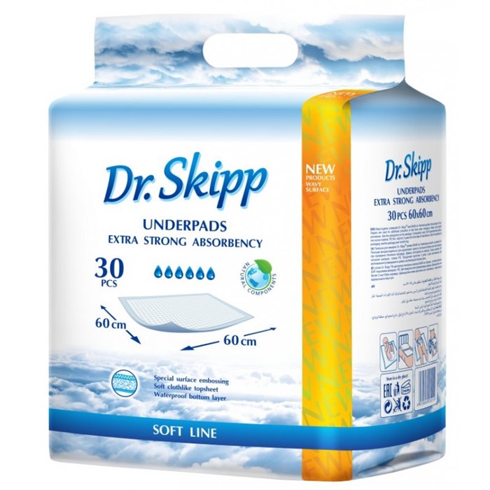 Пеленки гигиенические супервпитывающие, одноразовые Dr.Skipp Soft Line 60х60 (30 шт.) 33018 - фото 5024