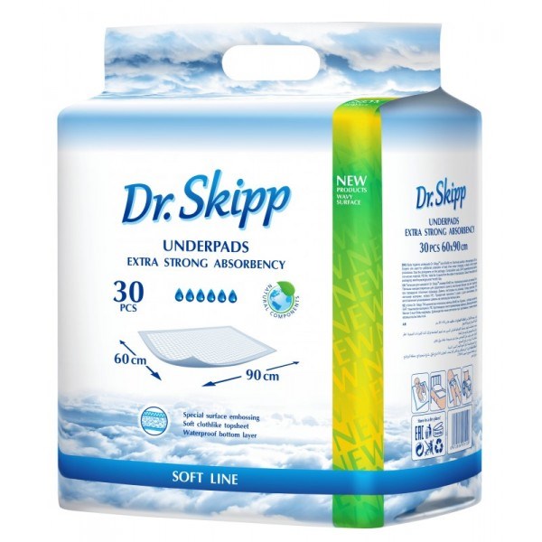 Пеленки гигиенические супервпитывающие одноразовые Dr. Skipp Soft Line 60x90 (30 шт.) 33019 - фото 5029