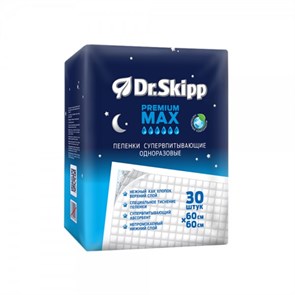 Пеленки гигиенические супервпитывающие одноразовые Dr. Skipp Premium Max 60x60 (30 шт.) 33031