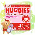 Детские одноразовые подгузники "Huggies" Ultra Comfort Conv 4 (8-14кг)*19 шт. Girl 41022 - фото 5283