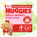 Детские одноразовые подгузники "Huggies" Ultra Comfort Mega 4 (8-14кг)*66 шт. Girl 41028 - фото 5372